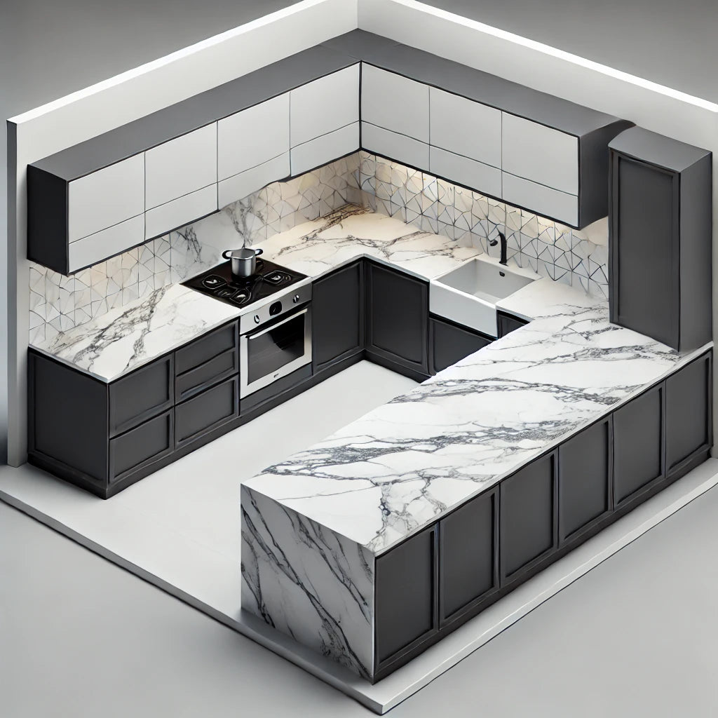 Bespoke Kitchen Worktops | 20mm White Calacatta Royal Quartz