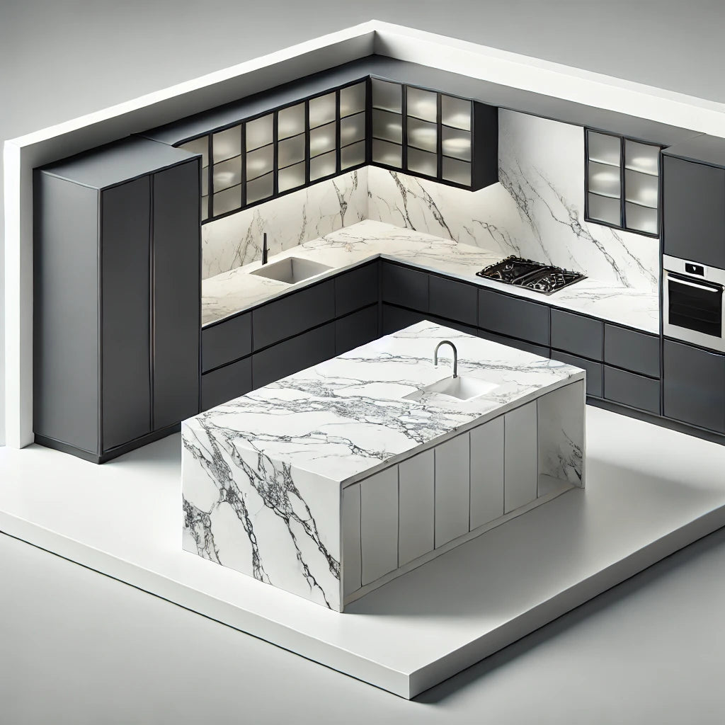 Bespoke Kitchen Worktops | 20mm White Calacatta Royal Quartz