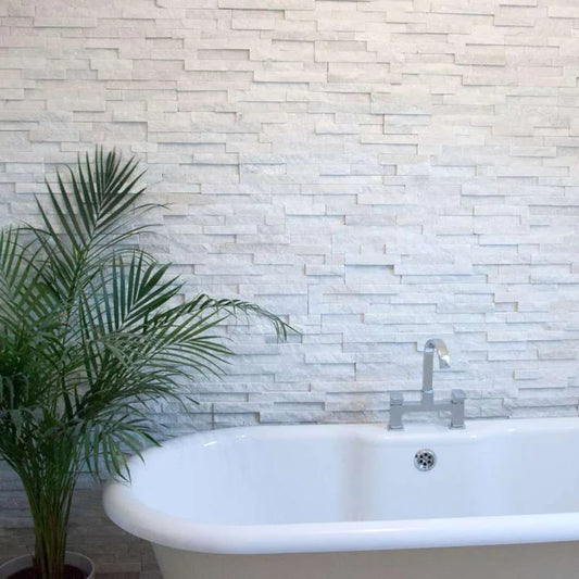 Crystal White Marble Split Face Tiles 600x150x8-15mm