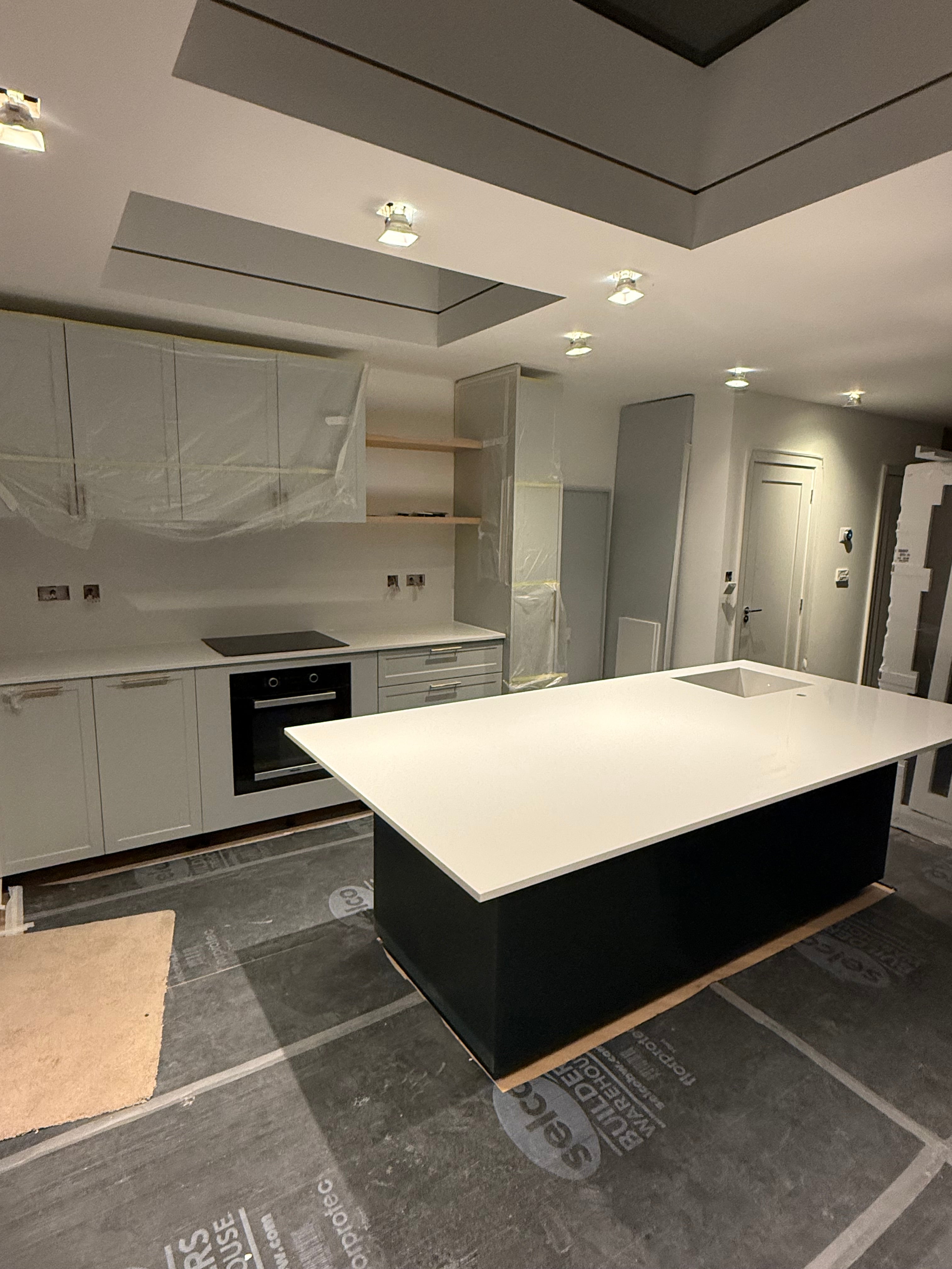 Fine Crystal White Quartz Kitchen Island Worktop