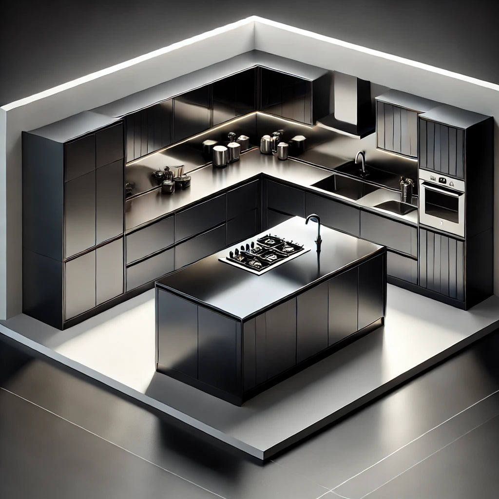 Bespoke Kitchen Worktops | 20mm Black Mirrorlux Quartz