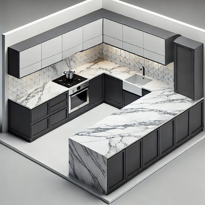 Bespoke Kitchen Worktops | 20mm White Calacatta Royal Quartz