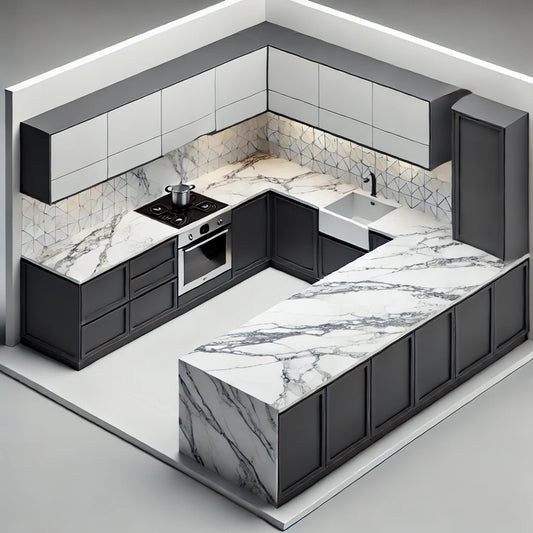 Bespoke Kitchen Worktops | 20mm White Calacatta Royal Quartz