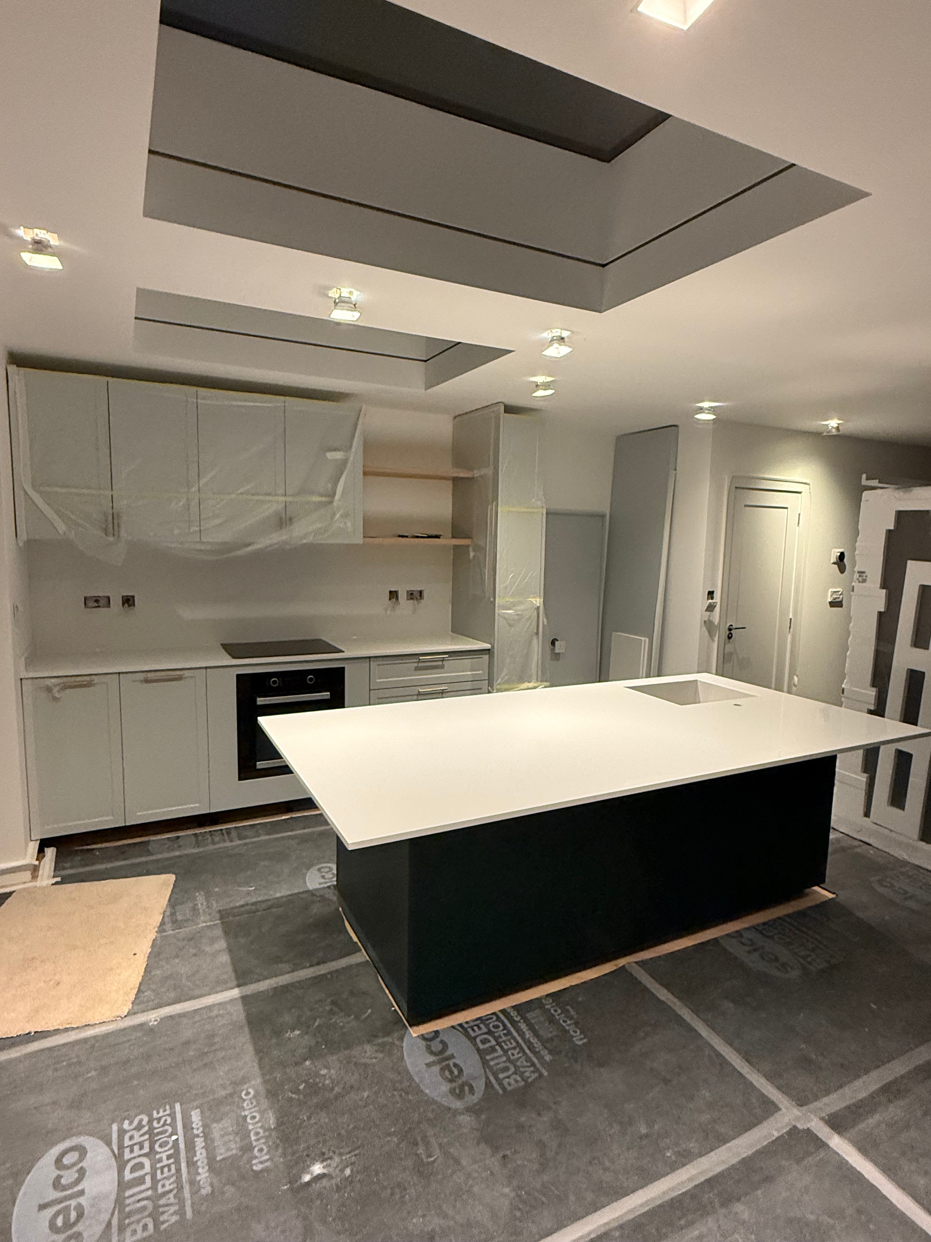 Fine Crystal White Quartz Kitchen Island Worktop